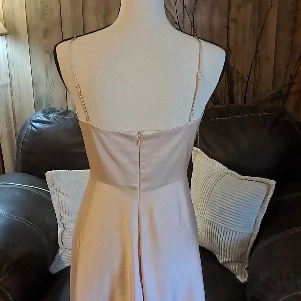 ASOS Nude Spaghetti Strap Satin Maxi Dress for Weddings Size 6 Bridesmaid Nude - Picture 3 of 11